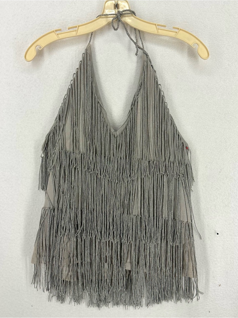E&L Y2K Silver Fringe Halter Top Women’s Size 2 Metallic Festival
